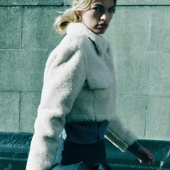 ZARA Women's Cropped Faux Shearing Jacket(Ecru, US XL /EUR XL) - Picture 3 of 11